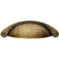Loops Traditional Cup Pull Handle 104 x 26mm 64mm Fixing Centres Antique Brass in Metallics