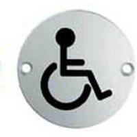 Loops Bathroom Door Disabled Symbol Sign 64mm Fixing Centres 76mm Dia Polished Steel in Metallics