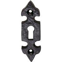 Loops Fleur de Lys Pattern Antique Escutcheon Lock Profile 83 x 29mm Black Antique
