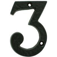 Loops Black Antique Door Number 3 78mm Height 8mm Depth Iron Face Numeral Plaque