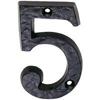 Loops Black Antique Door Number 5 78mm Height 8mm Depth Iron Face Numeral Plaque