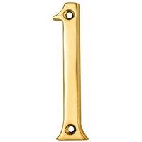 Loops Polished Brass Door Number 1 75mm Height 4mm Depth House Numeral Plaque in Metallics