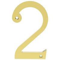 Loops Polished Brass Door Number 2 75mm Height 4mm Depth House Numeral Plaque in Metallics