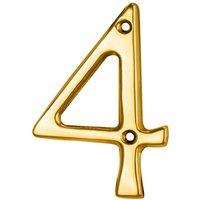Loops Polished Brass Door Number 4 75mm Height 4mm Depth House Numeral Plaque in Metallics