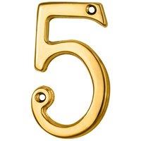 Loops Polished Brass Door Number 5 75mm Height 4mm Depth House Numeral Plaque in Metallics
