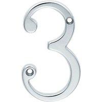 Loops Polished Chrome Door Number 3 75mm Height 4mm Depth House Numeral Plaque
