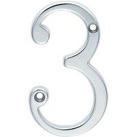 Loops Satin Chrome Door Number 3 - 75mm Height 4mm Depth House Numeral Plaque