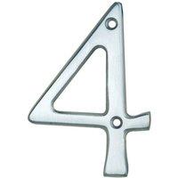 Loops Satin Chrome Door Number 4 - 75mm Height 4mm Depth House Numeral Plaque