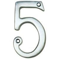 Loops Satin Chrome Door Number 5 - 75mm Height 4mm Depth House Numeral Plaque
