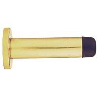 Loops Rubber Tipped Doorstop Cylinder with Rose Wall Mounted 70mm Polished Brass in Metallics