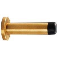 Loops Rubber Tipped Doorstop Cylinder with Rose Wall Mounted 70mm Satin Brass in Metallics