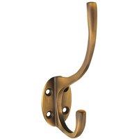 Loops Victorian Hat & Coat Hook on Oval Backplate 64mm Projection Antique Brass in Metallics