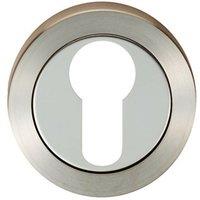Loops Round Euro Profile Escutcheon 52mm Dia Concealed Fix Bright Satin Steel in Metallics
