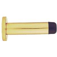 Loops Rubber Tipped Doorstop Cylinder with Rose Wall Mounted 83mm Polished Brass in Metallics