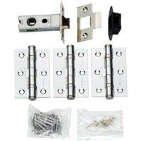 Loops Hinge & Latch Pack 64mm Bolt Through Tubular Latch 3*4 Inch BB Hinge Chrome
