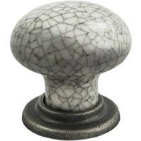 Loops Porcelain Mushroom Cupboard Door Knob 36mm Dia Antique Steel Blue Glaze in Metallics