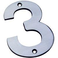 Loops 100mm Front Door Numerals '3' 85.5mm Fixing Centres Satin Stainless Steel in Metallics