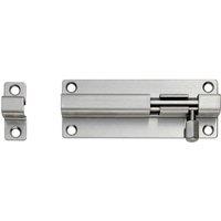 Loops Straight Barrel Surface Mounted Door Bolt Lock 80 x 38mm Satin Steel in Metallics