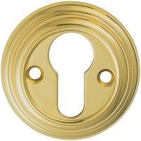 Loops 55mm Euro Profile Round Escutcheon Reeded Design Polished Brass Keyhole Cover in Metallics