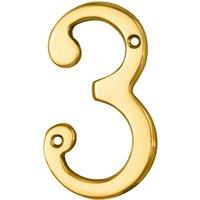 Loops Stainless Brass Door Number 3 75mm Height 4mm Depth House Numeral Plaque in Metallics