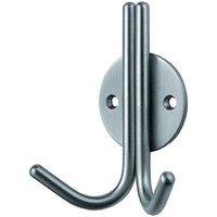 Loops Slimline Double Coat Hook on Round Rose 35mm Projection Satin Stainless Steel in Metallics