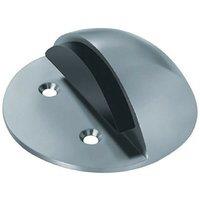 Loops Floor Mounted Half Moon Doorstop with Rubber Buffer 80mm Dia Satin Steel in Metallics