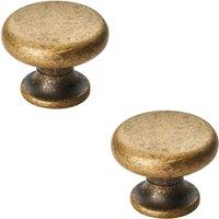 Loops 2x Flat Faced Round Door Knob 34mm Diameter Antique Brass Small Cabinet Handle in Metallics