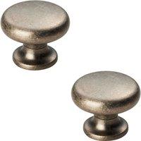 Loops 2x Flat Faced Round Door Knob 34mm Diameter Pewter Small Cabinet Handle