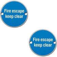 Loops 2x Fire Door Keep Clear Sign 64mm Fixing Centres 76mm Dia Satin Steel in Metallics