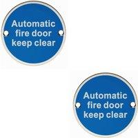 Loops 2x Automatic Fire Door Keep Clear Plaque 76mm Diameter Satin Stainless Steel in Metallics