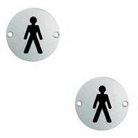 Loops 2x Bathroom Door Male Symbol Sign 76mm Diameter Satin Anodised Aluminium