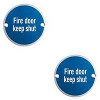 Loops 2x Fire Door Keep Shut Plaque 76mm Diameter Satin Aluminium Door Accessory