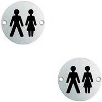 Loops 2x Bathroom Door Unisex Symbol Sign 76mm Diameter Satin Anodised Aluminium