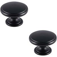 Loops 2x Ring Domed Cupboard Door Knob 38.5mm Diameter Matt Black Cabinet Handle