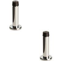Loops 2x Rubber Tipped Doorstop Cylinder with Rose Wall Mounted 71mm Polished Chrome