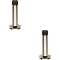 Loops 2x Rubber Tipped Doorstop Cylinder with Rose Wall Mounted 71mm Polished Nickel in Metallics