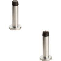 Loops 2x Rubber Tipped Doorstop Cylinder with Rose Wall Mounted 71mm Satin Chrome