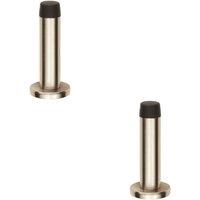 Loops 2x Rubber Tipped Doorstop Cylinder with Rose Wall Mounted 71mm Satin Nickel in Metallics