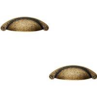 Loops 2x Traditional Cup Pull Handle 104 x 26mm 64mm Fixing Centres Antique Brass in Metallics
