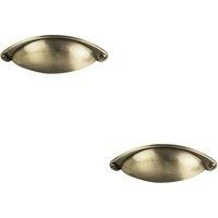 Loops 2x Traditional Cup Pull Handle 104 x 26mm 64mm Fixing Centres Burnished Brass in Metallics