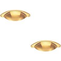 Loops 2x Traditional Cup Pull Handle 104 x 26mm 64mm Fixing Centres Satin Brass in Metallics