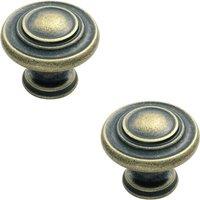 Loops 2x Round Ringed Pattern Door Knob 32mm Diameter Antique Brass Cabinet Handle in Metallics