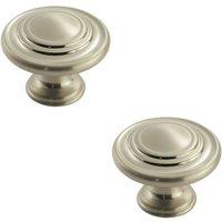 Loops 2x Round Ringed Pattern Door Knob 32mm Diameter Satin Nickel Cabinet Handle in Metallics