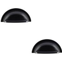 Loops 2x Cabinet Cup Pull Handle 91 x 45mm 76mm Fixing Centres Matt Black