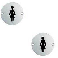 Loops 2x Bathroom Door Female Symbol Sign 64mm Fixing Centres 76mm Dia Polished Steel in Metallics