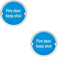 Loops 2x Fire Door Keep Shut Sign 64mm Fixing Centres 76mm Dia Polished Steel in Metallics