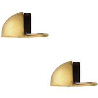 Loops 2x Floor mounted Oval Doorstop 44 x 22mm Polished Brass Half Moon Stopper in Metallics