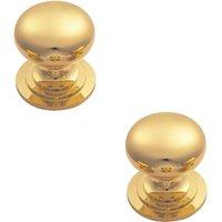 Loops 2x Victorian Round Cupboard Door Knob 25mm Dia Polished Brass Cabinet Handle in Metallics