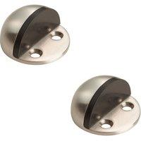 Loops 2x Small Floor Mounted Half Moon Doorstop Rubber Buffer 44mm Dia Satin Steel in Metallics