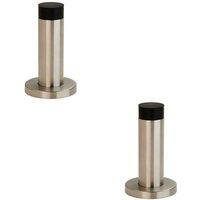 Loops 2x Wall Mounted Doorstop Cylinder on Rose Rubber Tip 76 x 22mm Satin Steel in Metallics